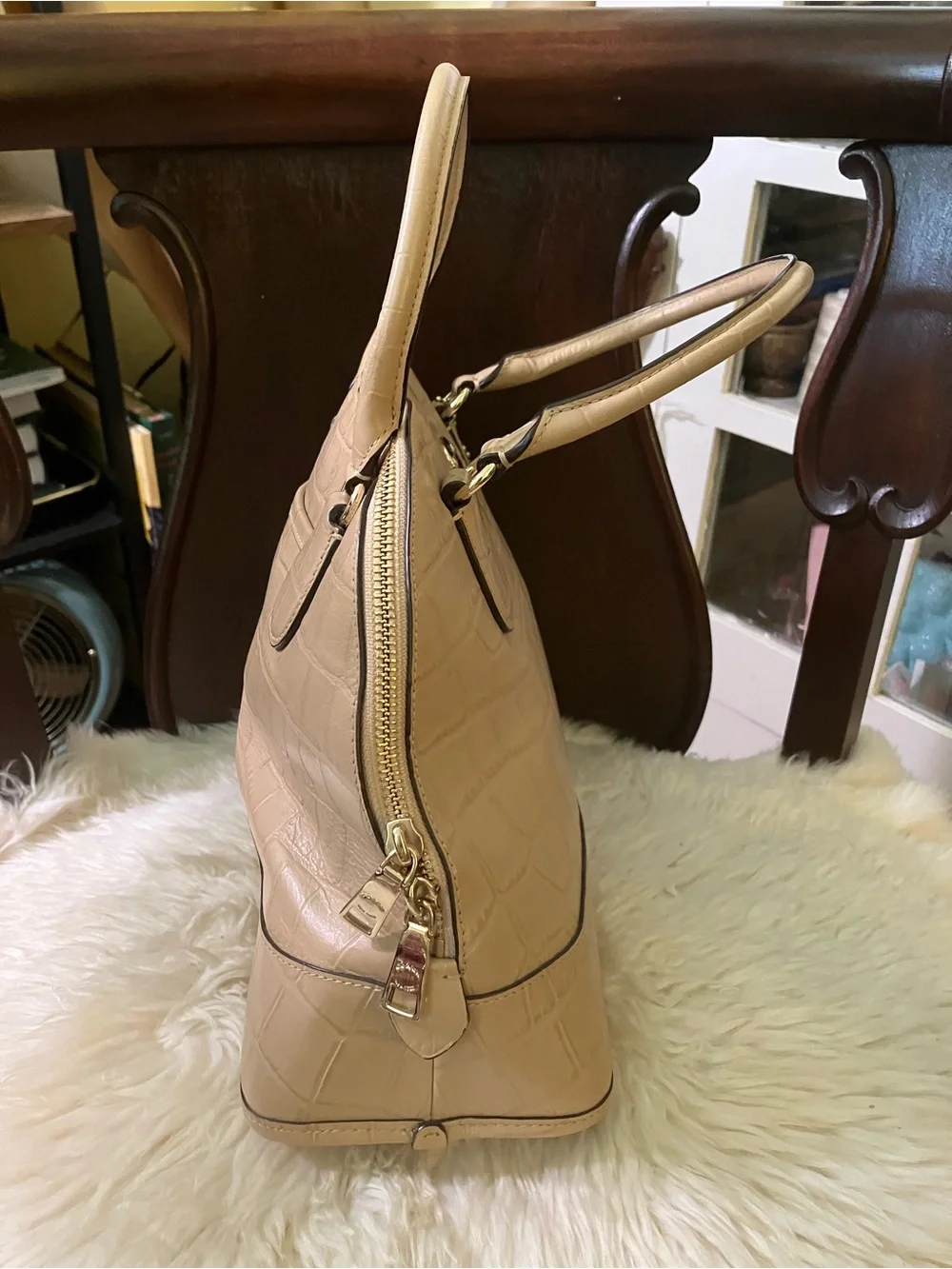 Coach Beige Croc-Embossed Dome Satchel